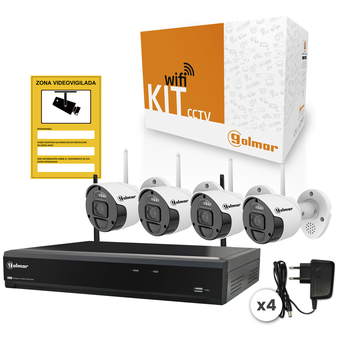 Kit-4BWi-fi con NVR y 4 cámaras 2 Megapixeles - bullet Wi-fi 1080P